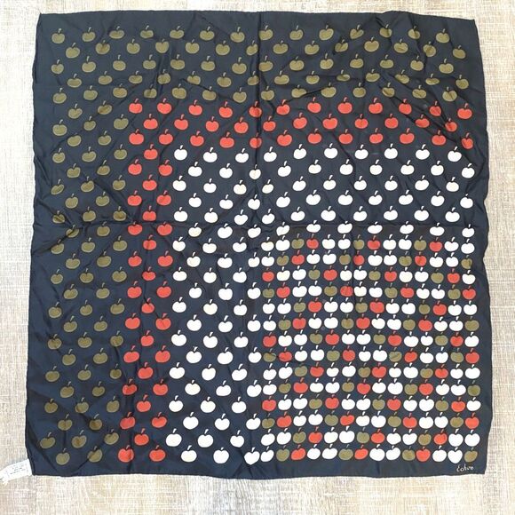 ECHOVintage Silk Scarf Novelty Apple Print 60s Retro Mod Twee Quirky Academia